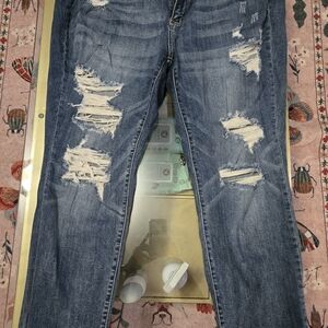 Judy Blue Distressed Skinny Jeans - Dark Blue